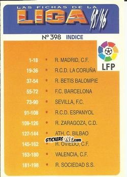 Cromo Indice - Las Fichas De La Liga 1995-1996 n. 398 - Mundicromo