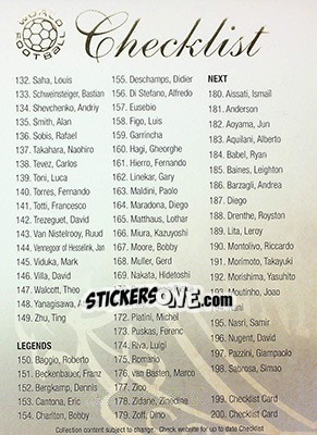 Sticker Checklist card 2 - World Football UNIQUE 2008 n. 200 - Futera
