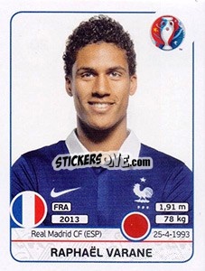 Sticker Raphaël Varane - UEFA Euro France 2016 n. 20 - Panini