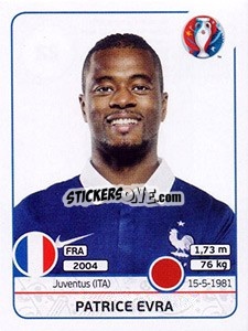 Sticker Patrice Evra - UEFA Euro France 2016 - Panini