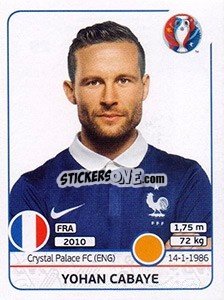 Sticker Yohan Cabaye - UEFA Euro France 2016 n. 29 - Panini