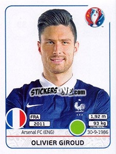Sticker Olivier Giroud - UEFA Euro France 2016 n. 33 - Panini