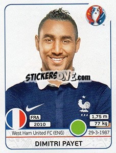 Sticker Dimitri Payet - UEFA Euro France 2016 n. 35x - Panini
