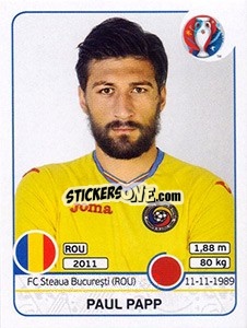 Sticker Paul Papp - UEFA Euro France 2016 n. 55 - Panini