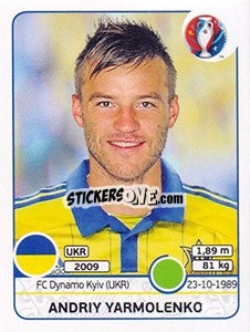 Sticker Andriy Yarmolenko - UEFA Euro France 2016 - Panini