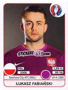 Sticker Lukasz Fabiański - UEFA Euro France 2016 - Panini