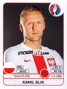 Sticker Kamil Glik - UEFA Euro France 2016 n. 295 - Panini