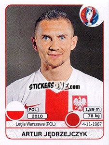 Sticker Artur Jedrzejczyk - UEFA Euro France 2016 - Panini