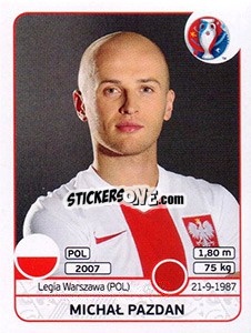 Sticker Michał Pazdan - UEFA Euro France 2016 - Panini