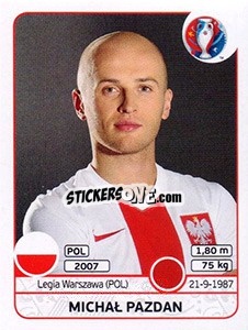 Sticker Michał Pazdan - UEFA Euro France 2016 n. 297 - Panini
