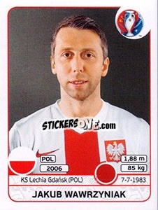 Sticker Jakub Wawrzyniak - UEFA Euro France 2016 n. 299 - Panini