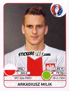Sticker Arkadiusz Milik - UEFA Euro France 2016 - Panini