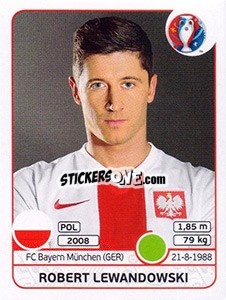 Sticker Robert Lewandowski - UEFA Euro France 2016 n. 312 - Panini
