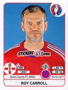 Sticker Roy Carroll - UEFA Euro France 2016 n. 326 - Panini