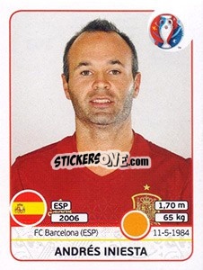 Sticker Andrés Iniesta - UEFA Euro France 2016 n. 363 - Panini