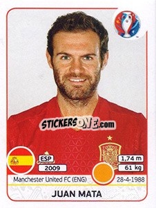 Sticker Juan Mata - UEFA Euro France 2016 n. 367 - Panini