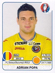 Sticker Adrian Popa - UEFA Euro France 2016 n. 64 - Panini
