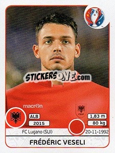 Sticker Frédéric Veseli - UEFA Euro France 2016 n. 70x - Panini