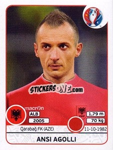 Sticker Ansi Agolli - UEFA Euro France 2016 n. 74 - Panini
