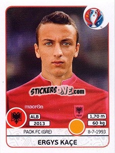 Sticker Ergys Kaçe - UEFA Euro France 2016 n. 83 - Panini