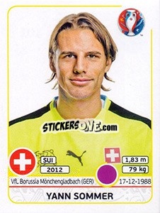Sticker Yann Sommer - UEFA Euro France 2016 n. 101 - Panini