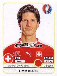 Sticker Timm Klose - UEFA Euro France 2016 n. 106 - Panini