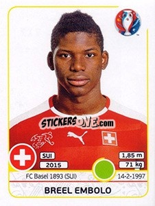 Sticker Breel Embolo - UEFA Euro France 2016 n. 117 - Panini