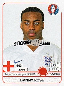 Sticker Danny Rose - UEFA Euro France 2016 n. 132x - Panini