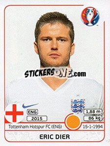 Sticker Eric Dier - UEFA Euro France 2016 n. 142x - Panini