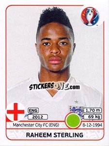 Sticker Raheem Sterling - UEFA Euro France 2016 n. 144 - Panini