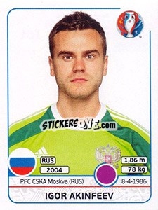 Sticker Igor Akinfeev - UEFA Euro France 2016 - Panini