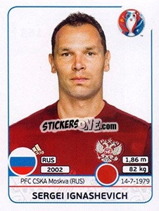 Sticker Sergei Ignashevich - UEFA Euro France 2016 n. 163 - Panini