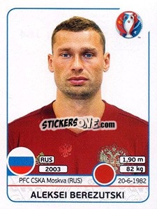 Cromo Aleksei Berezutski - UEFA Euro France 2016 - Panini