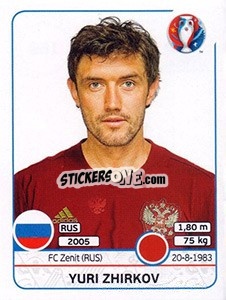 Sticker Yuri Zhirkov - UEFA Euro France 2016 - Panini