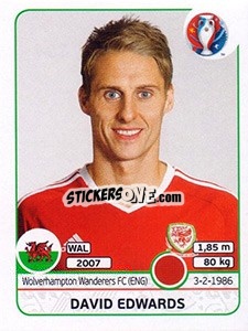 Sticker David Edwards - UEFA Euro France 2016 n. 184 - Panini