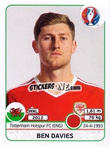 Sticker Ben Davies - UEFA Euro France 2016 n. 186 - Panini