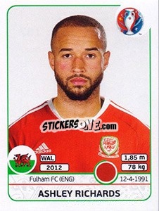 Sticker Ashley Richards - UEFA Euro France 2016 n. 187 - Panini