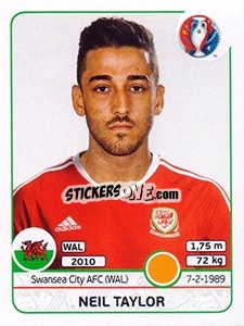 Sticker Neil Taylor - UEFA Euro France 2016 n. 188 - Panini