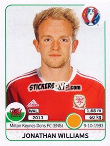 Sticker Jonathan Williams - UEFA Euro France 2016 n. 193 - Panini