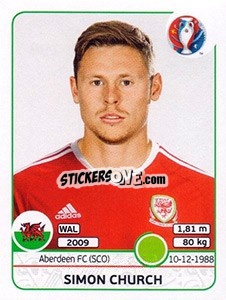Sticker Simon Church - UEFA Euro France 2016 n. 198 - Panini