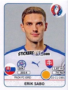 Sticker Erik Sabo - UEFA Euro France 2016 - Panini