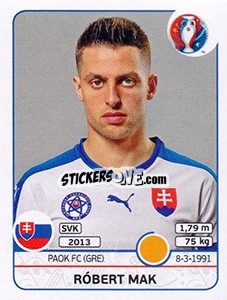 Sticker Róbert Mak - UEFA Euro France 2016 n. 226 - Panini