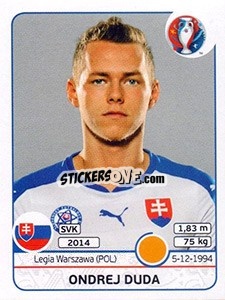 Sticker Ondrej Duda - UEFA Euro France 2016 n. 227 - Panini