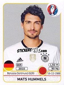 Cromo Mats Hummels - UEFA Euro France 2016 - Panini