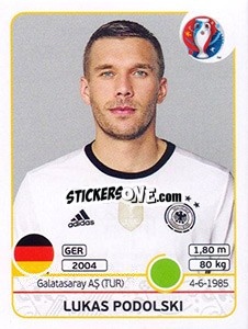 Sticker Lukas Podolski - UEFA Euro France 2016 n. 258 - Panini