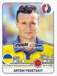 Sticker Artem Fedetskiy - UEFA Euro France 2016 - Panini
