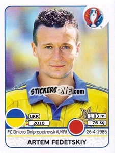Sticker Artem Fedetskiy - UEFA Euro France 2016 n. 275 - Panini