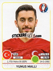 Sticker Yunus Malli - UEFA Euro France 2016 n. 416x - Panini