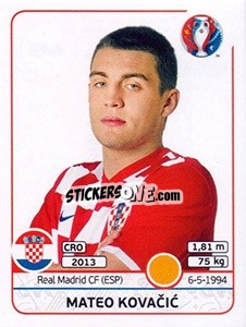 Sticker Mateo Kovacic - UEFA Euro France 2016 n. 449 - Panini