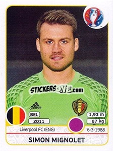 Sticker Simon Mignolet - UEFA Euro France 2016 - Panini
